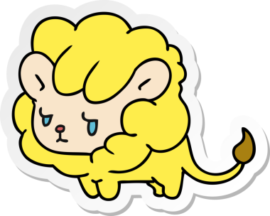 Etiket çizimi, kawaii sevimli aslan yavrusu bir insan tarafından çizilmiş.