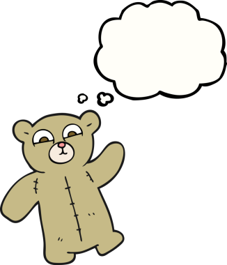 Bir insan tarafından çizilmiş serbest çizim balon karikatür oyuncak ayısı.