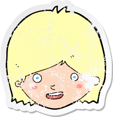 Bir insan tarafından çizilmiş mutlu kadın yüzü karikatürünün gerilimli retro yapıştırması