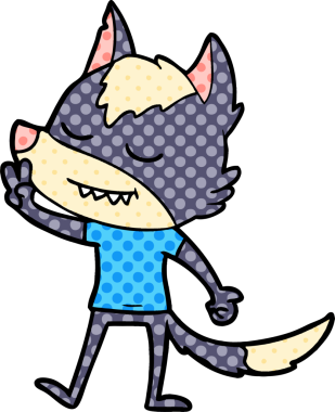 Dost canlısı bir kurt insan tarafından çizilmiş barış işareti yapıyor.