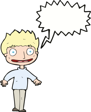 Bir insan tarafından çizilmiş konuşma balonu olan heyecanlı bir çocuk.