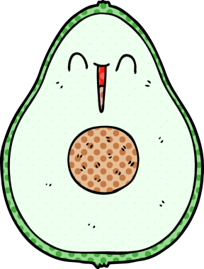 Bir insan tarafından çizilmiş mutlu bir avokado.