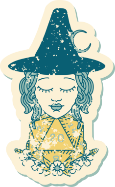 Retro Dövme Tarzı İnsan Cadı Doğal 20 zar atışıyla Bir insan tarafından çizilmiş