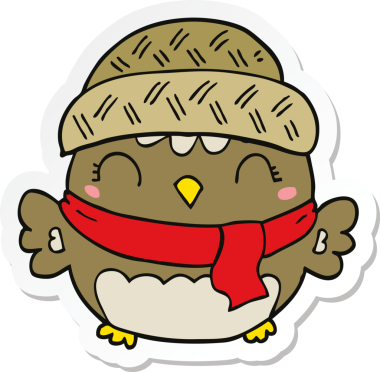 Bir insan tarafından çizilmiş şapkalı şirin bir baykuşun çıkartması.