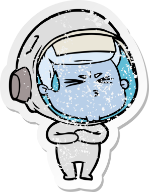 Bir insan tarafından çizilmiş stresli astronot karikatürü.