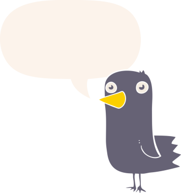 bir insan tarafından çizilmiş, konuşma baloncuklu çizgi film kuşu.