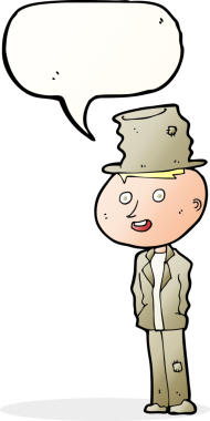 Bir insan tarafından çizilmiş konuşma balonlu komik evsiz adam.