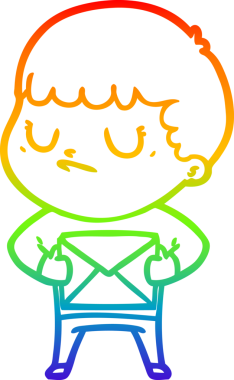 Gökkuşağı gradyan çizgi çizimi bir insan tarafından çizilmiş huysuz bir çocuk