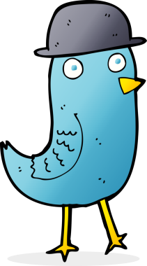 Bir insan tarafından çizilmiş mavi kuş şapkası takan çizgi film.