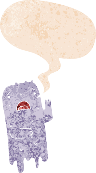 Konuşma baloncuğu olan çizgi film hayaleti bir insan tarafından çizilmiş dertli retro tarzı