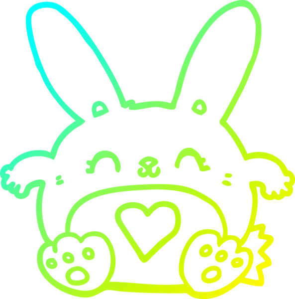 Sevgi dolu kalbi bir insan tarafından çizilmiş sevimli bir tavşanın soğuk çizgi çizimi.