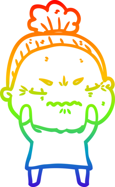 Gökkuşağı gradyan çizgi çizimi bir insan tarafından çizilmiş yaşlı bir kadın tarafından rahatsız edildi