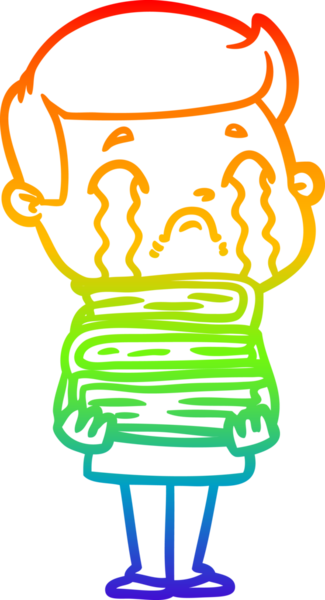 Gökkuşağı gradyan çizimi bir insan tarafından çizilmiş ağlayan bir karikatür adamı çiziyor.