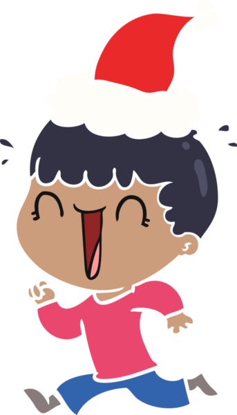 Gülen el, bir insan tarafından çizilmiş Noel Baba şapkası giyen bir adamın düz renk çizimi.