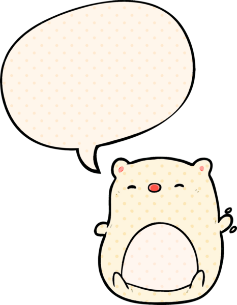 Bir insan tarafından çizilmiş çizgi roman tarzında konuşma balonu olan şirin kutup ayısı.