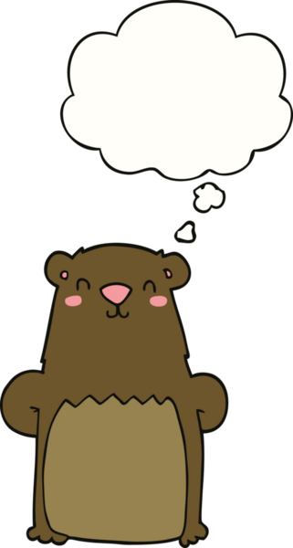 Bir insan tarafından çizilmiş düşünce baloncuklu çizgi film ayısı.