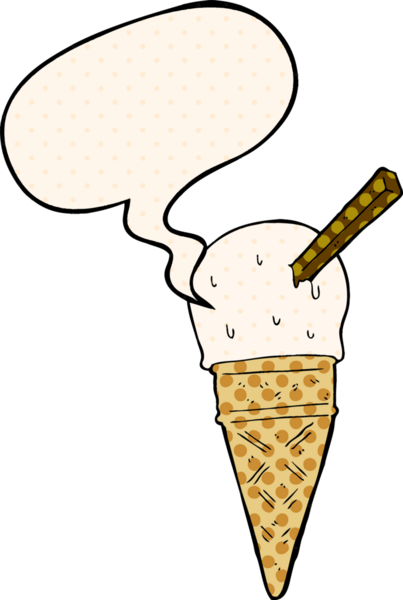 Bir insan tarafından çizilmiş çizgi roman tarzında konuşma baloncuklu çizgi film dondurması.