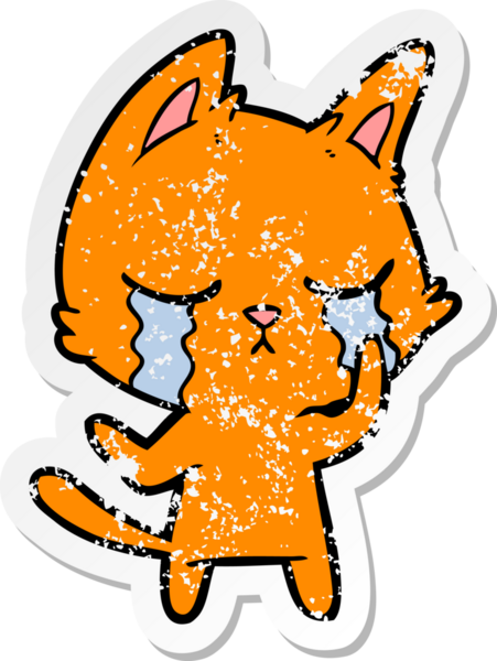 Bir insan tarafından çizilmiş ağlayan bir çizgi film kedisinin sıkıntılı çıkartması.