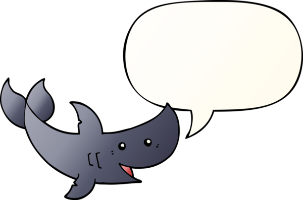 Bir insan tarafından çizilmiş, konuşma baloncuklu çizgi film köpekbalığı.