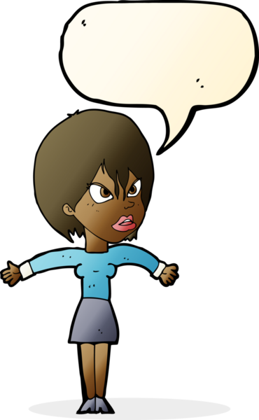 Bir insan tarafından çizilmiş konuşma baloncuğuyla rahatsız bir kız.