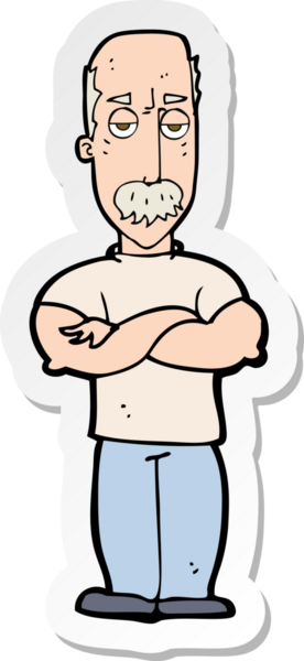 Bir insan tarafından çizilmiş bıyıklı kızgın bir adamın çıkartması.