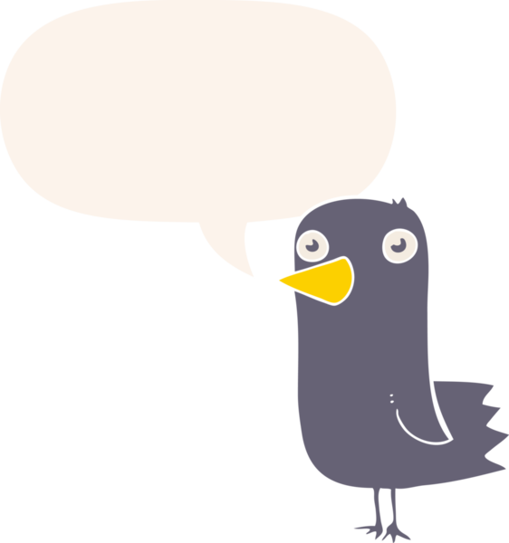 bir insan tarafından çizilmiş, konuşma baloncuklu çizgi film kuşu.