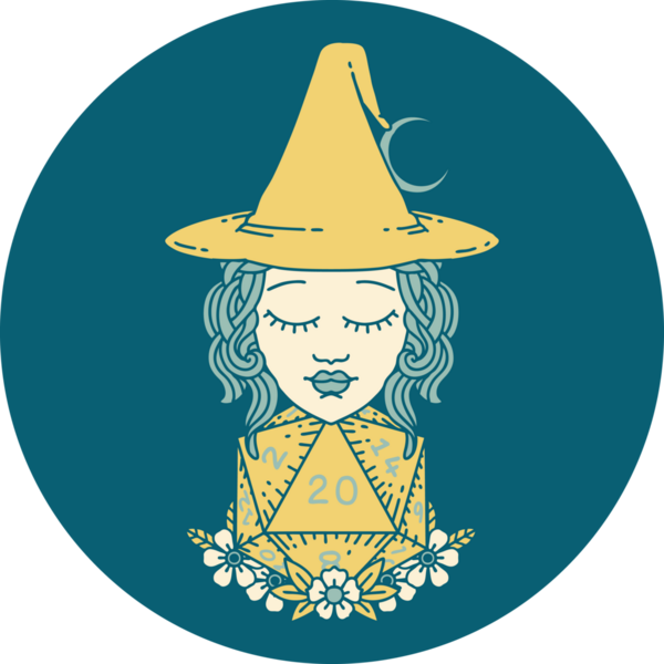 Retro Dövme Tarzı İnsan Cadı Doğal 20 zar atışıyla Bir insan tarafından çizilmiş