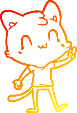 Bir çizgi filmin sıcak çizgi çizimi mutlu bir kedinin bir insan tarafından çizilmiş barış işareti.