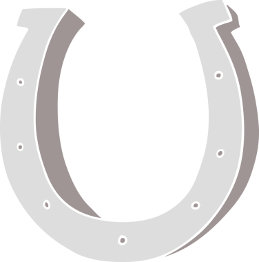 Düz renkli çizgi film karakteri Demir At nalı insan tarafından çizilmiş.