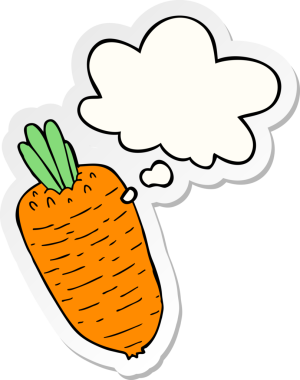 Düşünce baloncuğu insan tarafından çizilmiş bir çıkartma olan sebze çizgi filmi.