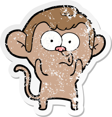 Bir insan tarafından çizilmiş karikatür kornalı maymunun sıkıntılı çıkartması.