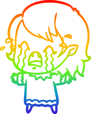 Gökkuşağı gradyan çizimi bir insan tarafından çizilmiş ağlayan vampir kız çizgi