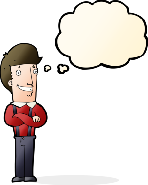 Bir insan tarafından çizilmiş düşünce baloncuğu olan gururlu bir adam.