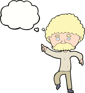 Çizgi film 70 'lerin stil diskosu bir insan tarafından çizilmiş düşünce baloncuğuyla dans ediyor.