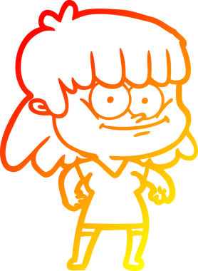 Bir insan tarafından çizilmiş gülümseyen çizgi film kızı çizimi.