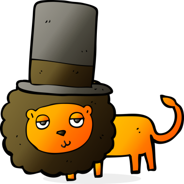 Bir insan tarafından çizilmiş silindir şapkalı bir aslan.