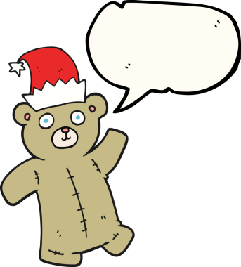 Bir insan tarafından çizilmiş Noel şapkası giyen oyuncak ayı serbest konuşma balonu çizimi