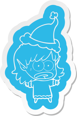 Şok olmuş bir elf kızının insan tarafından çizilmiş Noel Baba şapkası.