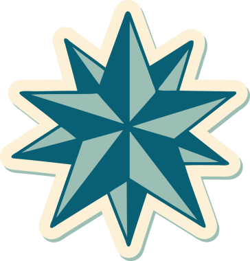 Bir insan tarafından çizilmiş geleneksel bir yıldız stiliyle dövme çıkartması.