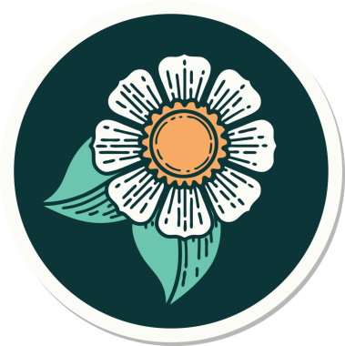 Bir insan tarafından çizilmiş geleneksel bir çiçek stiliyle dövme çıkartması.