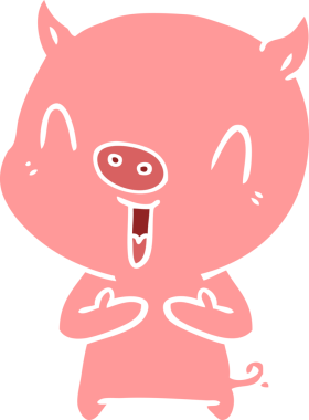 Bir insan tarafından çizilmiş mutlu düz renkli çizgi film domuzu