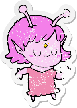 Bir insan tarafından çizilen uzaylı kız çizgi filminin kederli çıkartması