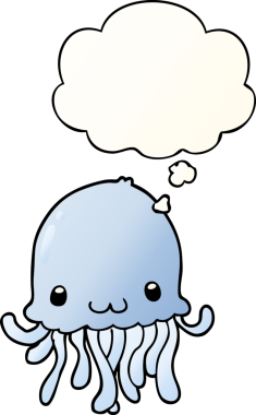 Düşünce baloncuklu çizgi film denizanası, bir insan tarafından çizilmiş yumuşak eğimli bir şekil.
