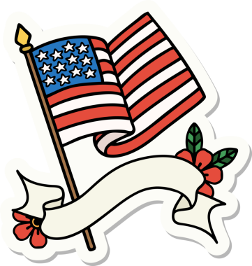 Amerikan bayrağının bayrağını taşıyan dövme stili çıkartması.