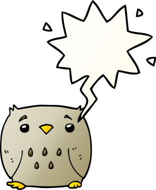 bir insan tarafından çizilmiş yumuşak eğimli konuşma baloncuğu olan çizgi film baykuşu