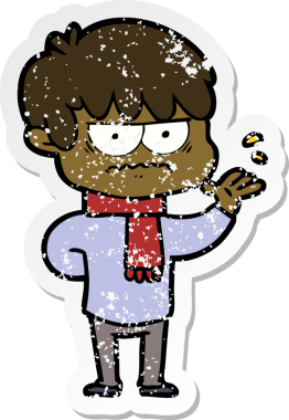 Bir insan tarafından çizilmiş kızgın bir çizgi film çocuğunun sıkıntılı çıkartması.