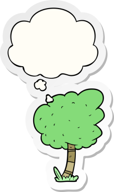 Düşünce baloncuğu insan tarafından çizilmiş bir çıkartma olan çizgi film ağacı.