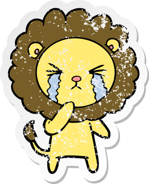 Bir insan tarafından çizilmiş ağlayan bir aslanın dertli çıkartması.