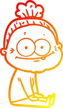 Bir insan tarafından çizilmiş mutlu, yaşlı bir kadının sıcak çizgi çizimi.