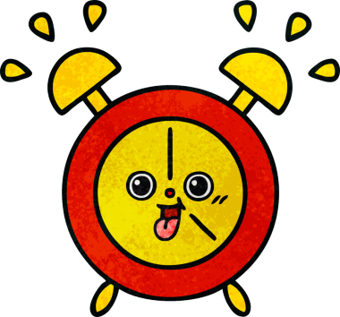 Bir insan tarafından çizilmiş bir çalar saatin retro grunge desen karikatürü